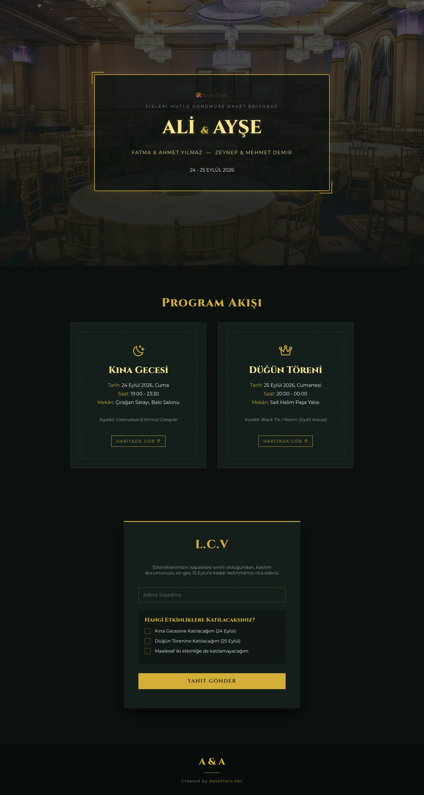 Davetlisin.net Düğün Davetiyesi - Luxury Gold