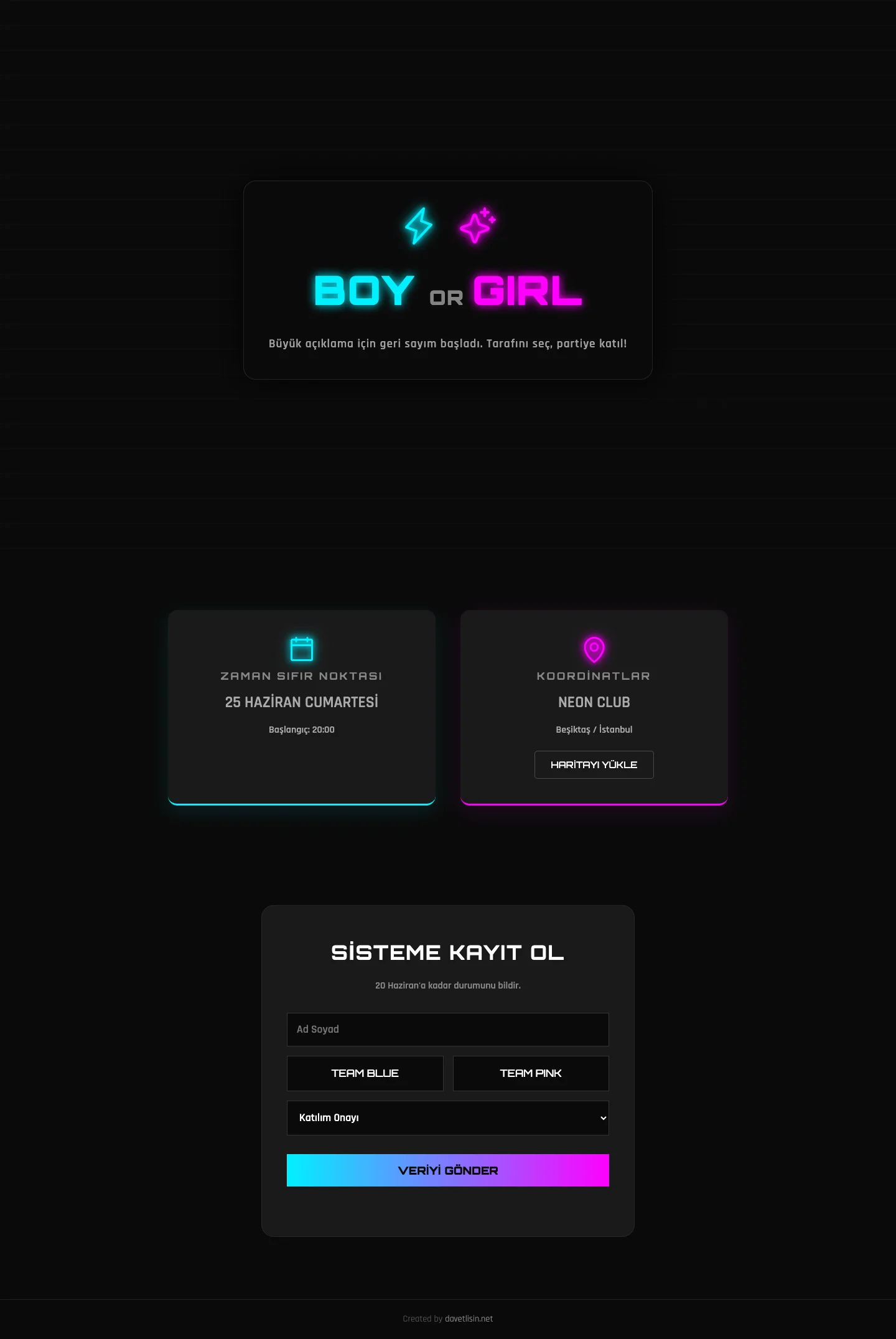 Davetlisin.net Baby Shower Davetiyesi - Gender Reveal Neon